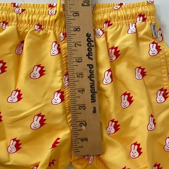 Happy Socks Kids Bunny Swim Volley Shorts 4.5" Inseam Yellow Red Boys 10 12